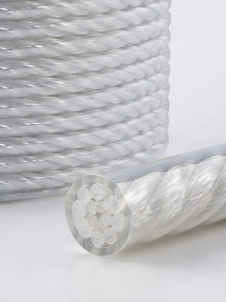 Rollo de soga forrada en PVC, detalle de las hebras internas